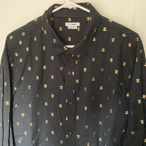 Fashion Nova black button down with gold bees